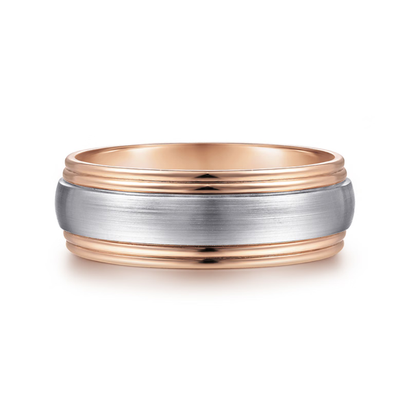 Gabriel Derek Men's White & Rose Gold Wedding Band SVS Fine Jewelry Oceanside, NY