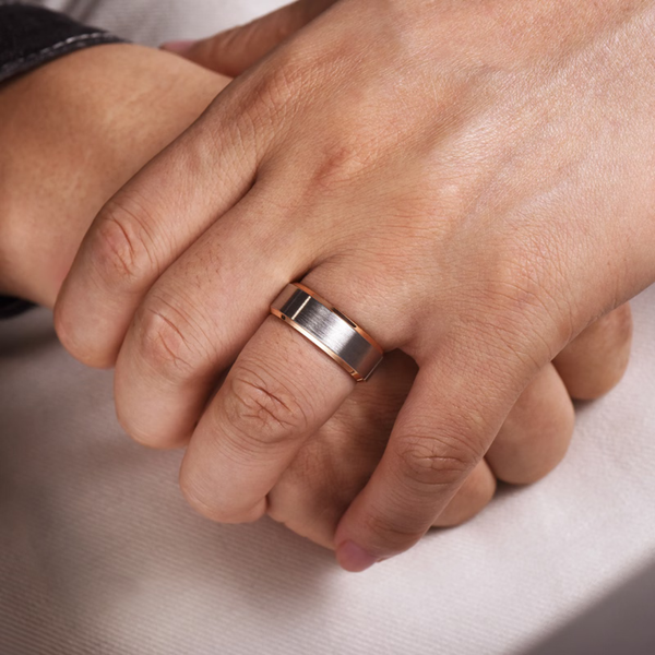 Gabriel Alexander Men's White & Rose Gold Wedding Band Image 5 SVS Fine Jewelry Oceanside, NY
