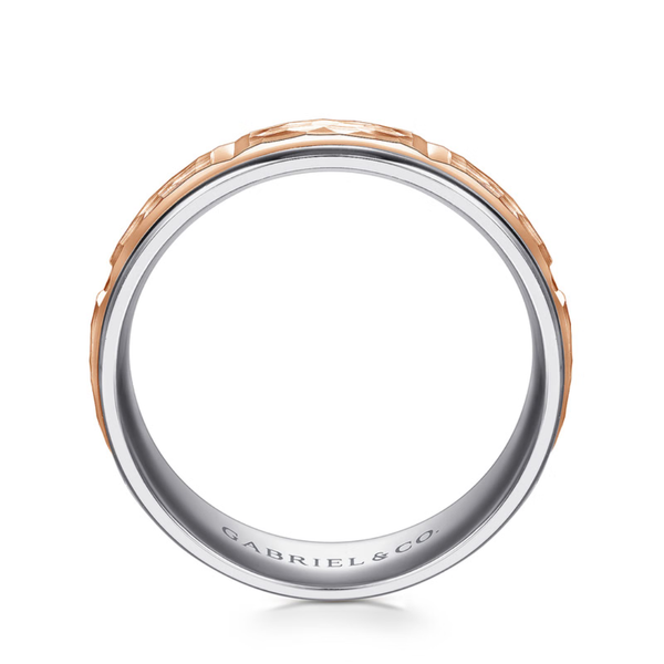 Gabriel John Men's White & Rose Gold Wedding Band Image 2 SVS Fine Jewelry Oceanside, NY