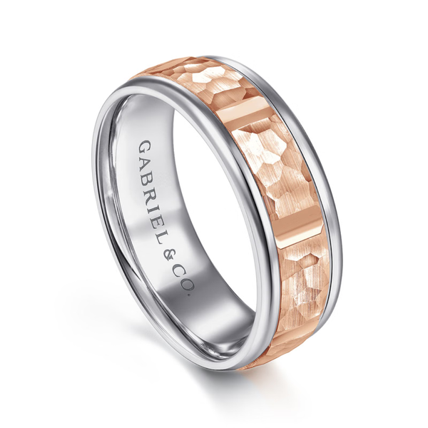 Gabriel John Men's White & Rose Gold Wedding Band Image 3 SVS Fine Jewelry Oceanside, NY