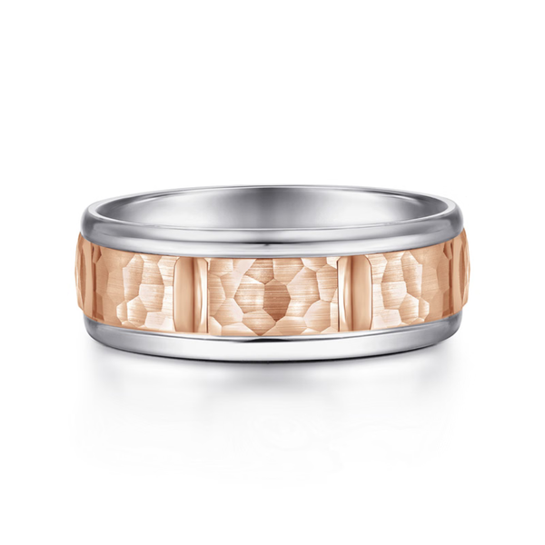 Gabriel John Men's White & Rose Gold Wedding Band SVS Fine Jewelry Oceanside, NY