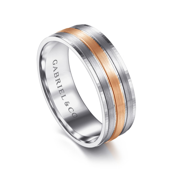 Gabriel Adam Men's White & Rose Gold Wedding Band Image 3 SVS Fine Jewelry Oceanside, NY