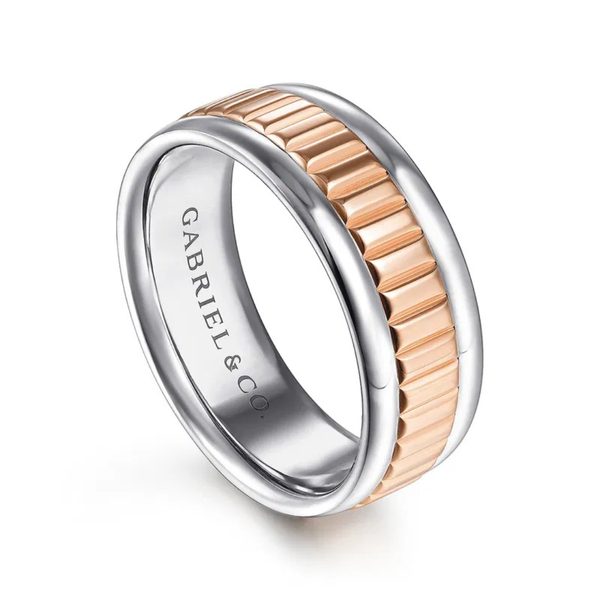 Gabriel Allan Men's White & Rose Gold Wedding Band Image 2 SVS Fine Jewelry Oceanside, NY