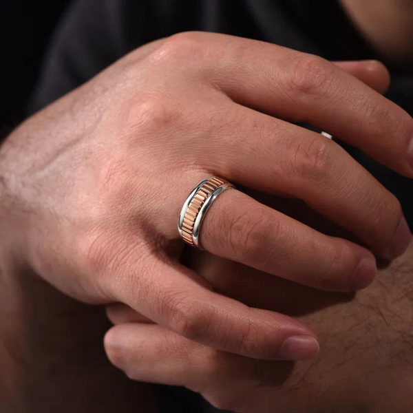 Gabriel Allan Men's White & Rose Gold Wedding Band Image 4 SVS Fine Jewelry Oceanside, NY