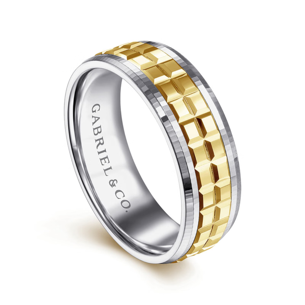 Gabriel Axel Men's White & Yellow Gold Wedding Band Image 3 SVS Fine Jewelry Oceanside, NY