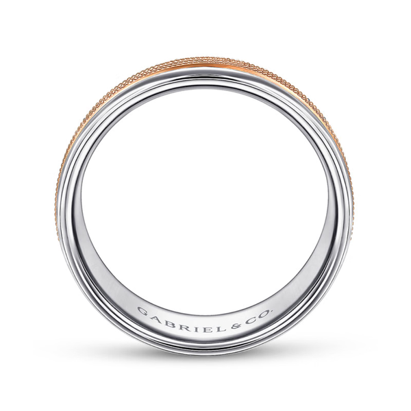 Gabriel Ethan Men's White & Rose Gold Wedding Band Image 2 SVS Fine Jewelry Oceanside, NY