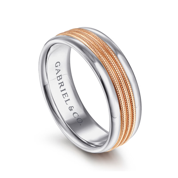 Gabriel Ethan Men's White & Rose Gold Wedding Band Image 3 SVS Fine Jewelry Oceanside, NY