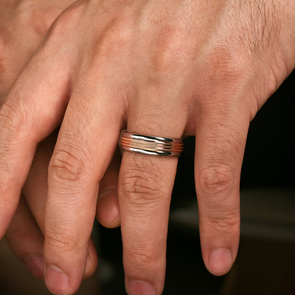 Gabriel Ethan Men's White & Rose Gold Wedding Band Image 5 SVS Fine Jewelry Oceanside, NY