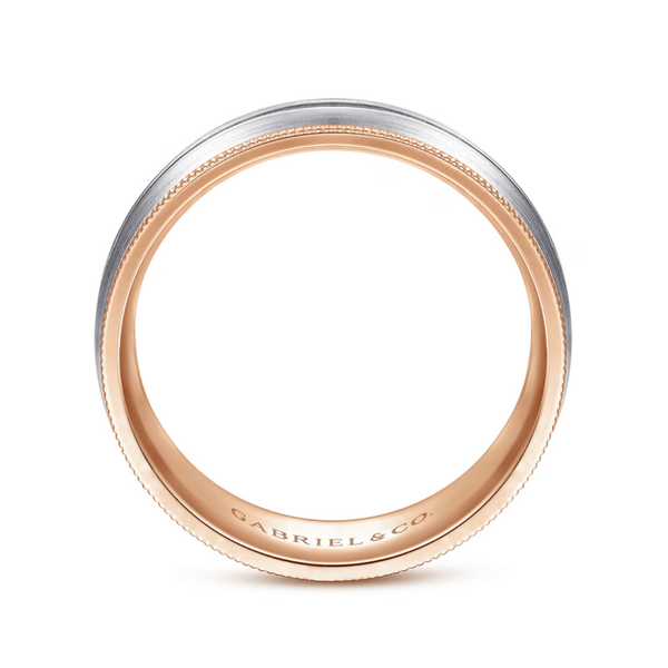 Gabriel Leonardo Men's White & Rose Gold Wedding Band Image 2 SVS Fine Jewelry Oceanside, NY