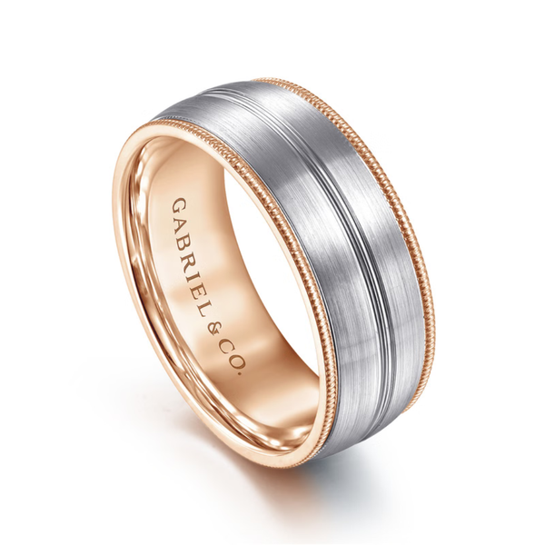 Gabriel Leonardo Men's White & Rose Gold Wedding Band Image 3 SVS Fine Jewelry Oceanside, NY