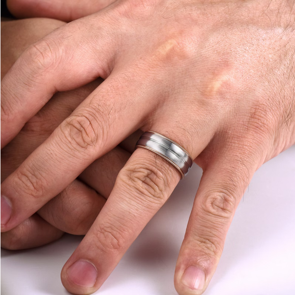 Gabriel Leonardo Men's White & Rose Gold Wedding Band Image 5 SVS Fine Jewelry Oceanside, NY