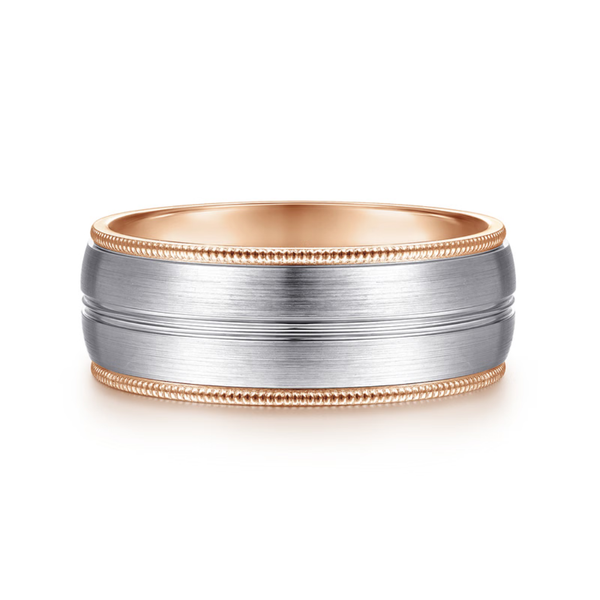 Gabriel Leonardo Men's White & Rose Gold Wedding Band SVS Fine Jewelry Oceanside, NY