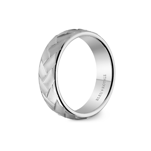 Bleu Royale Collection Men's White Gold Wedding Band Image 2 SVS Fine Jewelry Oceanside, NY