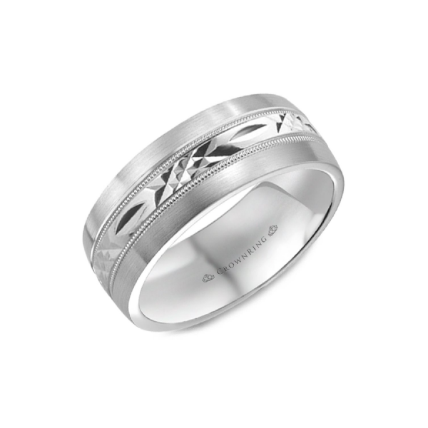 Crown Ring Men's White Gold 8 mm Wedding Band SVS Fine Jewelry Oceanside, NY