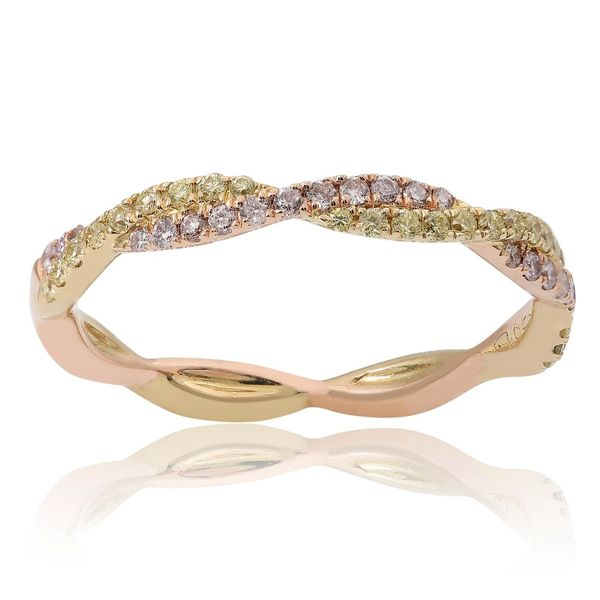 Yellow And Rose Gold Twist Diamond Wedding Band SVS Fine Jewelry Oceanside, NY