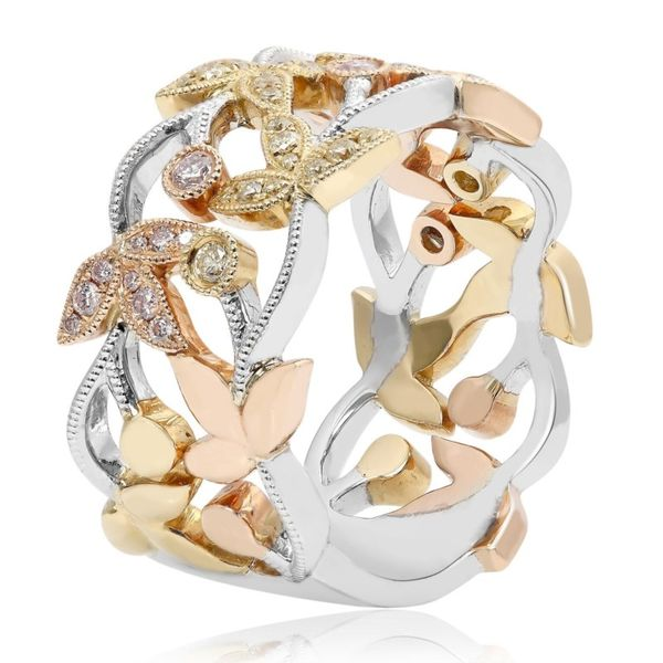 White, Yellow, And Rose Gold Floral Inspired Diamond Band Image 3 SVS Fine Jewelry Oceanside, NY