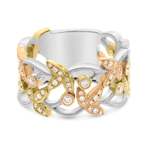 White, Yellow, And Rose Gold Floral Inspired Diamond Band Image 4 SVS Fine Jewelry Oceanside, NY