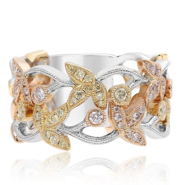 White, Yellow, And Rose Gold Floral Inspired Diamond Band SVS Fine Jewelry Oceanside, NY