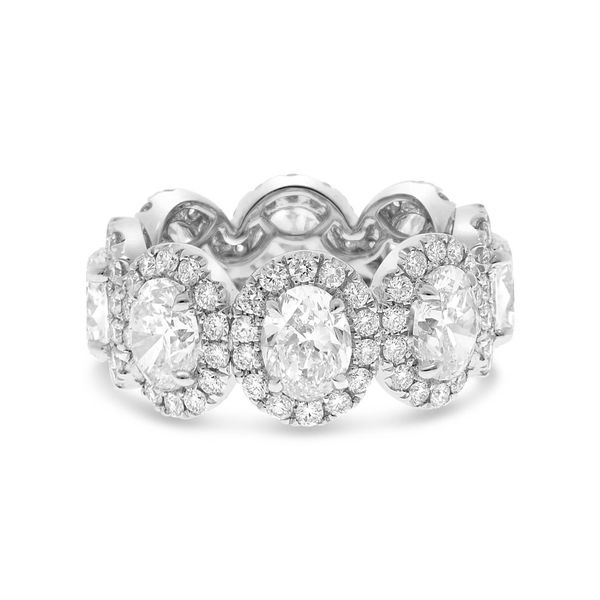 Platinum Oval Diamonds With Halos Eternity Ring, 7.11Cttw SVS Fine Jewelry Oceanside, NY