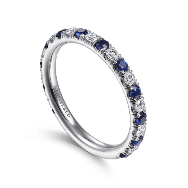 Gabriel & Co. Bari - 14K White Gold Diamond and Sapphire Anniversary Band Image 3 SVS Fine Jewelry Oceanside, NY