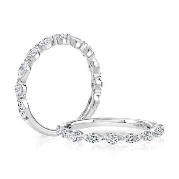 A.Jaffe White Gold Alternating Round and Marquise Diamond Wedding Band SVS Fine Jewelry Oceanside, NY