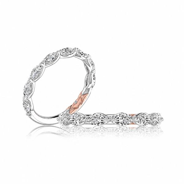 A.JAFFE Marquise Diamond Wedding Band, 14K White & Rose Gold SVS Fine Jewelry Oceanside, NY