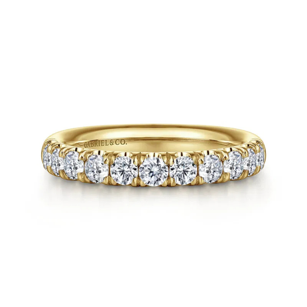 Gabriel & Co. Classic 14k Yellow Gold Portofino 11 Stone French Pave Wedding Band SVS Fine Jewelry Oceanside, NY