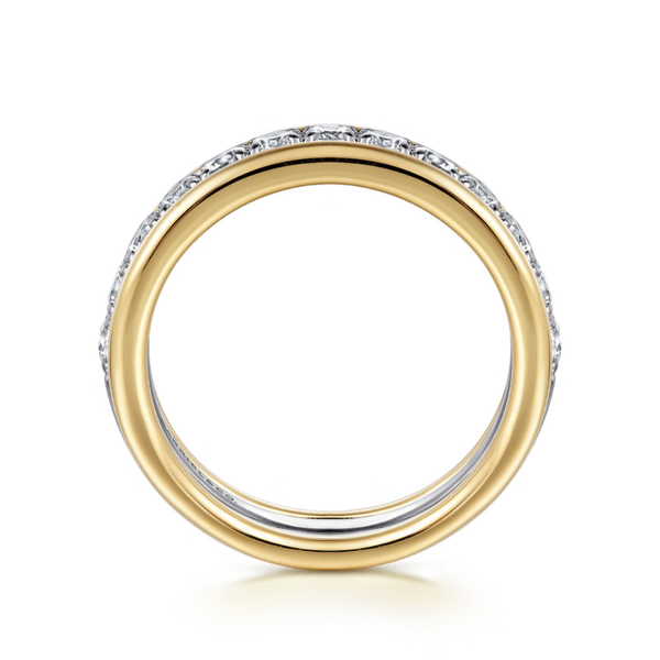 Gabriel & Co. Contemporary 14K White- Yellow Gold Fancy Round Cut Diamond Wedding Band Image 2 SVS Fine Jewelry Oceanside, NY