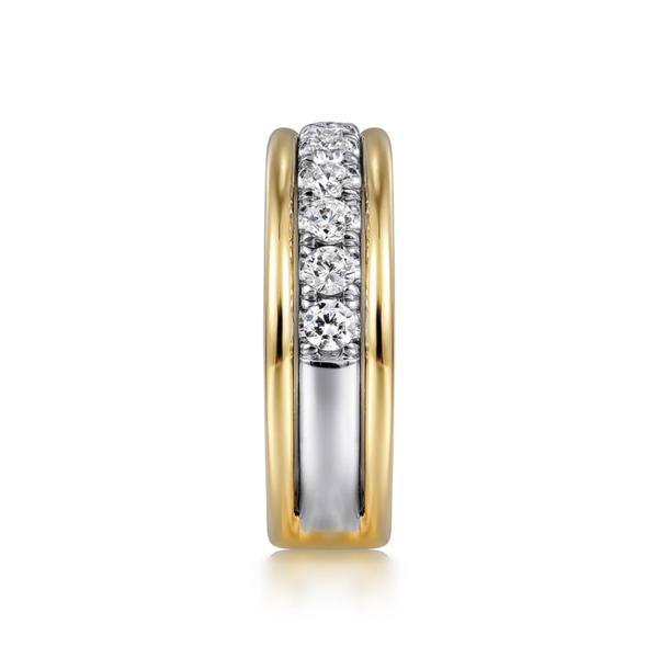 Gabriel & Co. Contemporary 14K White- Yellow Gold Fancy Round Cut Diamond Wedding Band Image 3 SVS Fine Jewelry Oceanside, NY