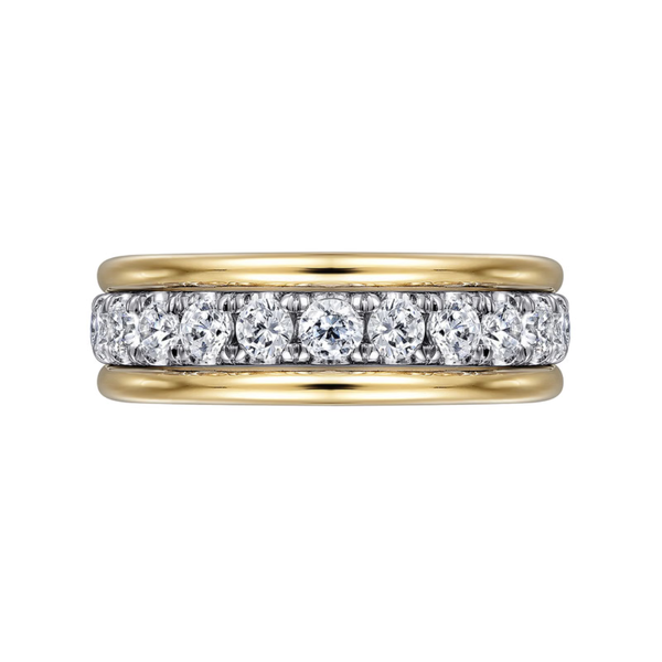 Gabriel & Co. Contemporary 14K White- Yellow Gold Fancy Round Cut Diamond Wedding Band Image 4 SVS Fine Jewelry Oceanside, NY