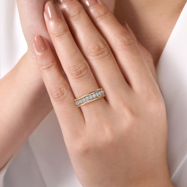 Gabriel & Co. Contemporary 14K White- Yellow Gold Fancy Round Cut Diamond Wedding Band Image 5 SVS Fine Jewelry Oceanside, NY
