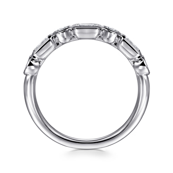 Gabriel & Co. Contemporary 14K White Gold Carson Bezel Set Emerald Cut and Round Diamond Wedding Band Image 2 SVS Fine Jewelry Oceanside, NY