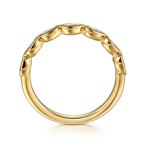 Gabriel & Co. Contemporary 14K Yellow Gold Fancy Bezel Pear Shape 7 Stone Diamond Wedding Band Image 2 SVS Fine Jewelry Oceanside, NY