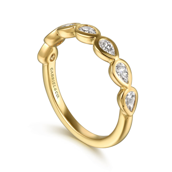 Gabriel & Co. Contemporary 14K Yellow Gold Fancy Bezel Pear Shape 7 Stone Diamond Wedding Band Image 3 SVS Fine Jewelry Oceanside, NY