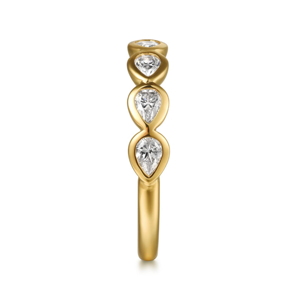 Gabriel & Co. Contemporary 14K Yellow Gold Fancy Bezel Pear Shape 7 Stone Diamond Wedding Band Image 4 SVS Fine Jewelry Oceanside, NY
