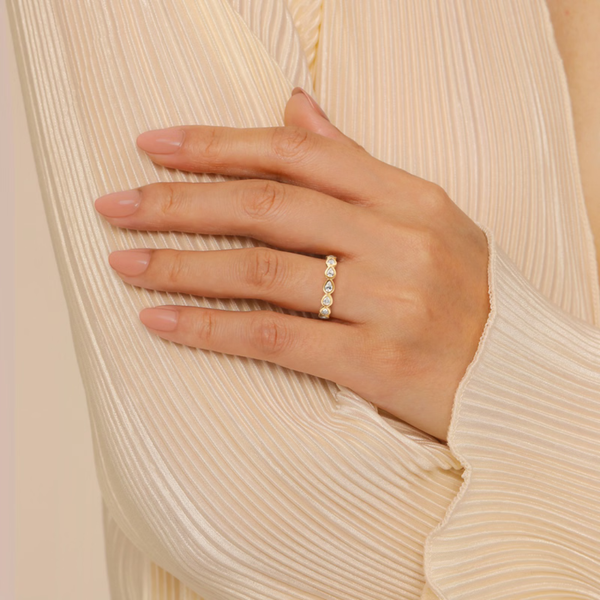 Gabriel & Co. Contemporary 14K Yellow Gold Fancy Bezel Pear Shape 7 Stone Diamond Wedding Band Image 5 SVS Fine Jewelry Oceanside, NY