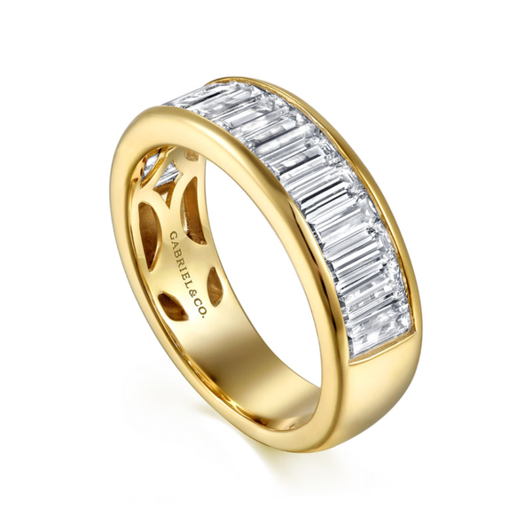 Gabriel & Co. Contemporary 14K Yellow Gold Fancy Channel Baguette Diamond Wedding Band Image 3 SVS Fine Jewelry Oceanside, NY