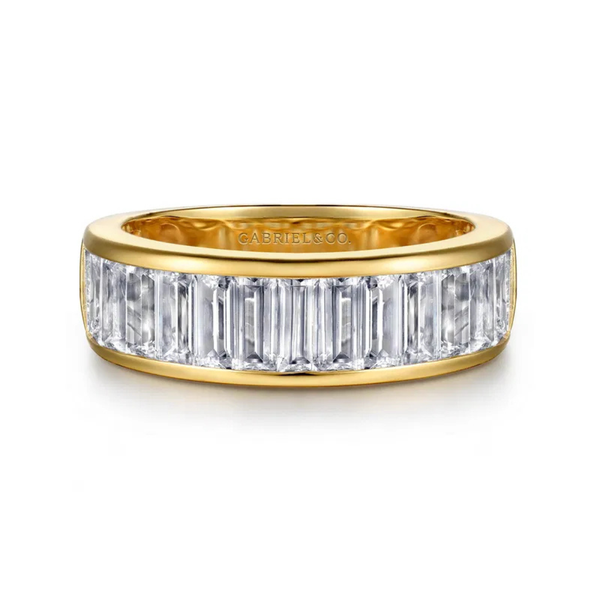 Gabriel & Co. Contemporary 14K Yellow Gold Fancy Channel Baguette Diamond Wedding Band SVS Fine Jewelry Oceanside, NY