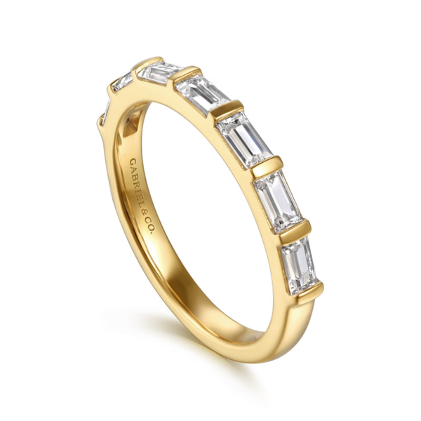 Gabriel & Co. Contemporary 14K Yellow Gold Rena Bar Set Baguette 7 Stone Diamond Wedding Band Image 3 SVS Fine Jewelry Oceanside, NY