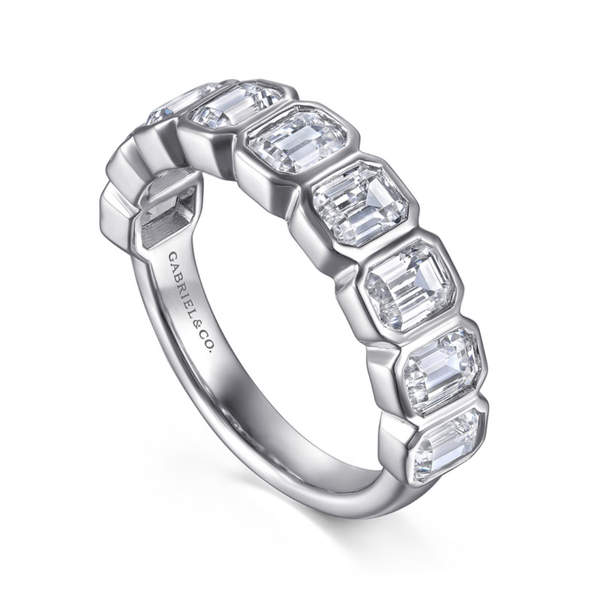 Gabriel & Co. Contemporary 14K White Gold Fancy Bezel Emerald Cut Diamond Wedding Band Image 3 SVS Fine Jewelry Oceanside, NY