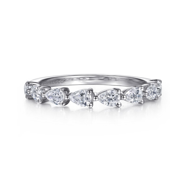 Gabriel & Co. Contemporary 14K White Gold Fancy East West Prong Set Pear Shape Diamond Wedding Band SVS Fine Jewelry Oceanside, NY
