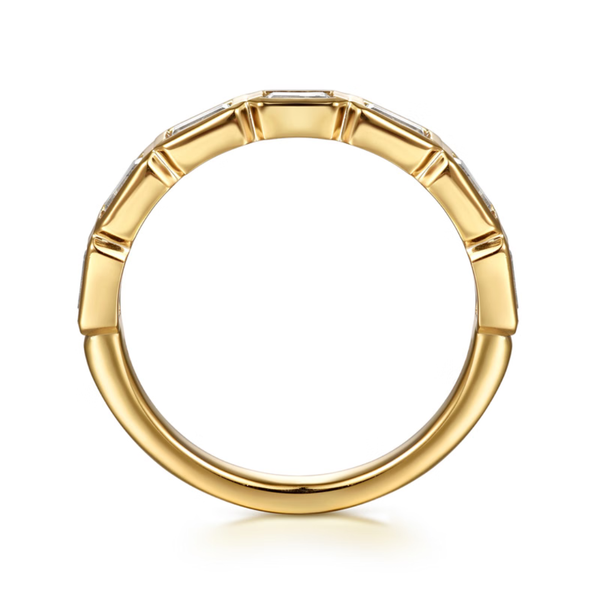 Gabriel & Co. Contemporary 14K Yellow Gold Fancy Bezel Baguette Diamond Wedding Band Image 2 SVS Fine Jewelry Oceanside, NY