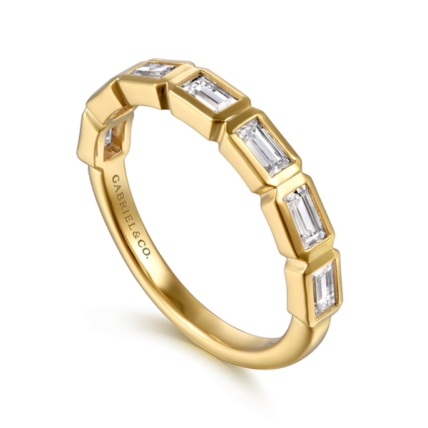 Gabriel & Co. Contemporary 14K Yellow Gold Fancy Bezel Baguette Diamond Wedding Band Image 3 SVS Fine Jewelry Oceanside, NY