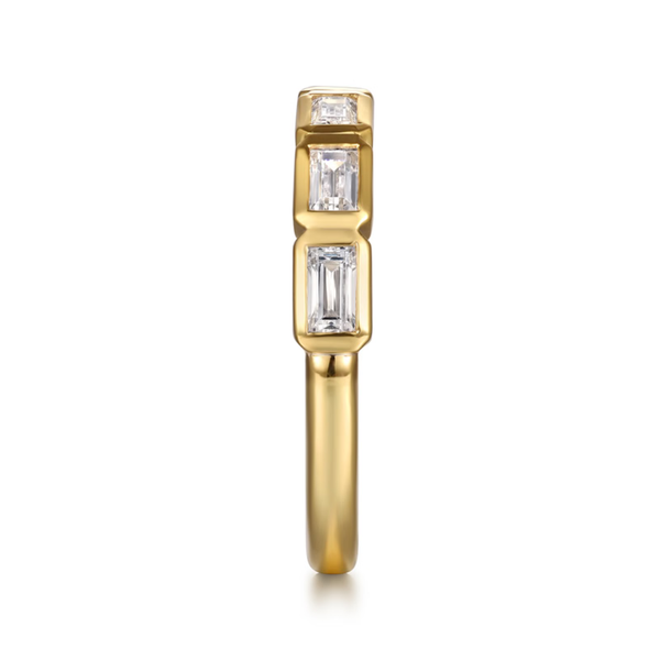 Gabriel & Co. Contemporary 14K Yellow Gold Fancy Bezel Baguette Diamond Wedding Band Image 4 SVS Fine Jewelry Oceanside, NY