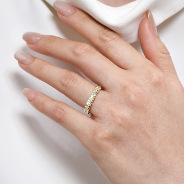 Gabriel & Co. Contemporary 14K Yellow Gold Fancy Bezel Baguette Diamond Wedding Band Image 5 SVS Fine Jewelry Oceanside, NY