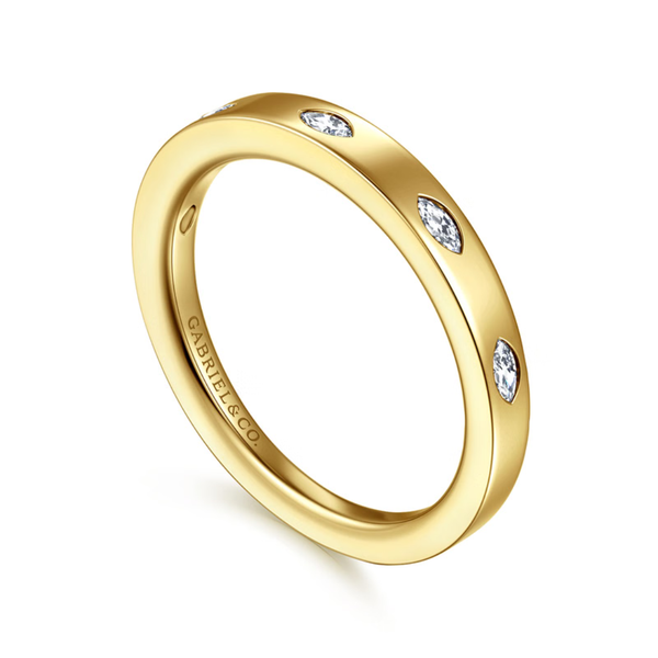 Gabriel & Co. Contemporary 14K Yellow Gold Amah 5 Stone Flush Set Marquise Diamond Wedding Band Image 3 SVS Fine Jewelry Oceanside, NY