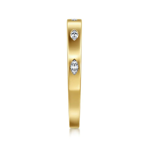 Gabriel & Co. Contemporary 14K Yellow Gold Amah 5 Stone Flush Set Marquise Diamond Wedding Band Image 4 SVS Fine Jewelry Oceanside, NY