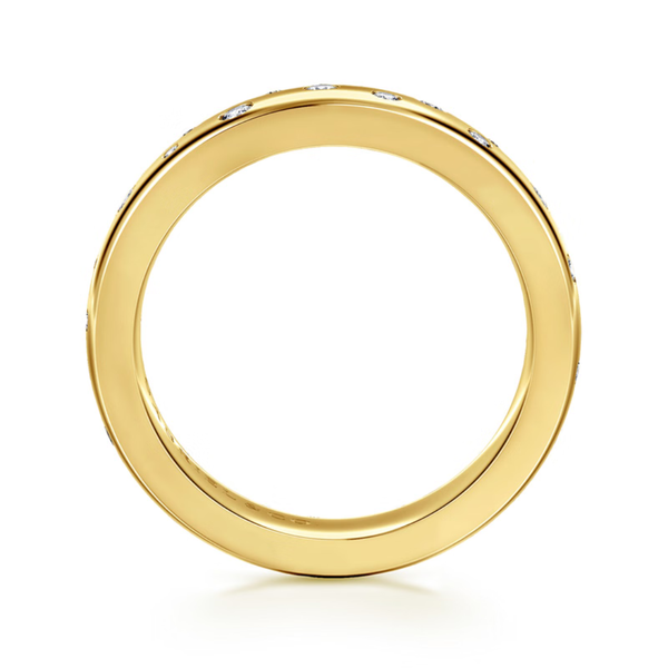 Gabriel & Co. Contemporary 14K Yellow Gold Vionne Flush Set Cluster Diamond Cigar Wedding Band Image 2 SVS Fine Jewelry Oceanside, NY