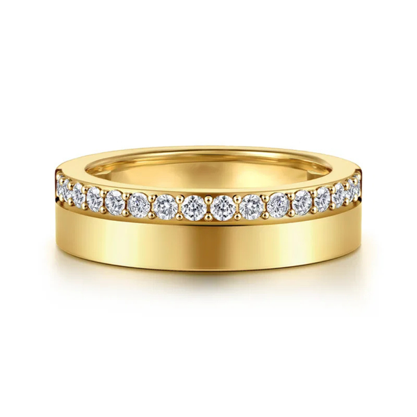 Gabriel & Co. Contemporary 14K Yellow Gold Ophelienne 5mm Diamond Cigar Wedding Band SVS Fine Jewelry Oceanside, NY