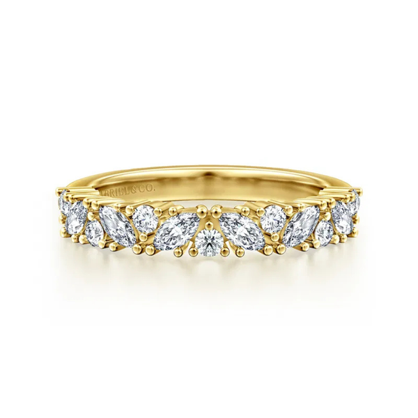 Gabriel & Co. Contemporary 14K Yellow Gold Astrielle Marquise and Round Diamond Wedding Band SVS Fine Jewelry Oceanside, NY